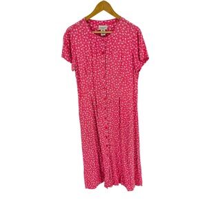Vintage 90s Freeport Studio Pink Floral Button Down Midi Dress Size 2P Cottage